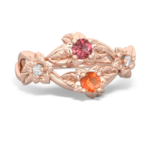 Pink Tourmaline Genuine Pink Tourmaline with Genuine Fire Opal Sparkling Bouquet ring Ring