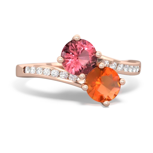 tourmaline-fire opal two stone channel ring