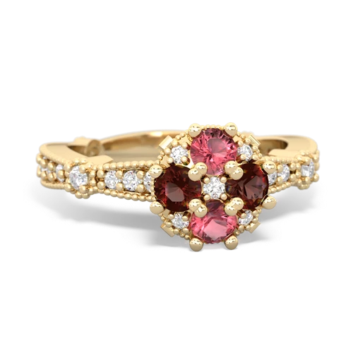Pink Tourmaline Genuine Pink Tourmaline with Genuine Garnet Milgrain Antique Style ring Ring