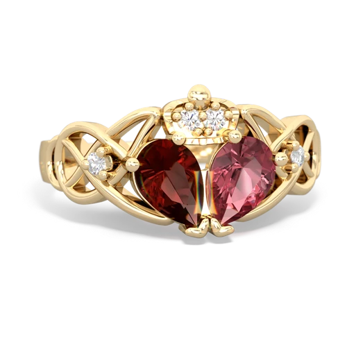 Pink Tourmaline Genuine Pink Tourmaline with Genuine Garnet Two Stone Claddagh ring Ring