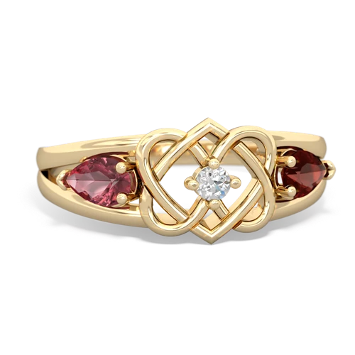Pink Tourmaline Genuine Pink Tourmaline with Genuine Garnet Hearts Intertwined ring Ring