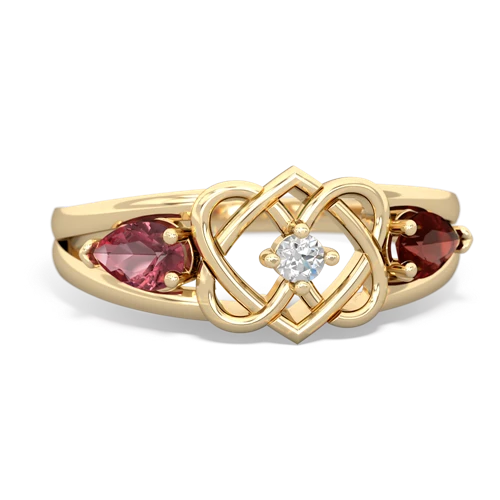 tourmaline-garnet double heart ring