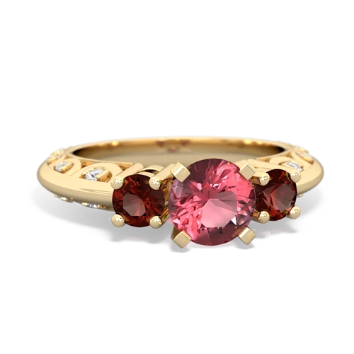 Pink Tourmaline Genuine Pink Tourmaline with Genuine Garnet Art Deco ring Ring