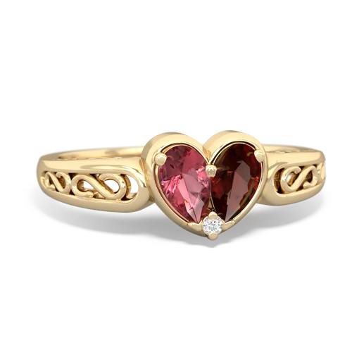 Pink Tourmaline Genuine Pink Tourmaline with Genuine Garnet filligree Heart ring Ring