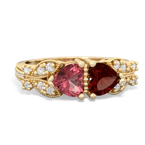 Pink Tourmaline Genuine Pink Tourmaline with Genuine Garnet Diamond Butterflies ring Ring