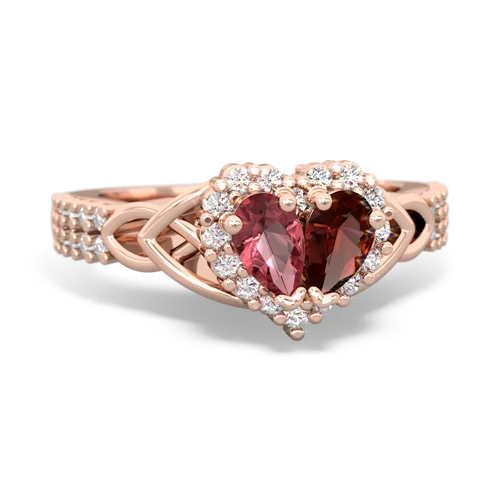 Pink Tourmaline Genuine Pink Tourmaline with Genuine Garnet Celtic Knot Engagement ring Ring