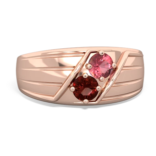 Pink Tourmaline Genuine Pink Tourmaline with Genuine Garnet Art Deco Men's ring Ring
