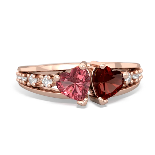 Pink Tourmaline Genuine Pink Tourmaline with Genuine Garnet Heart to Heart ring Ring