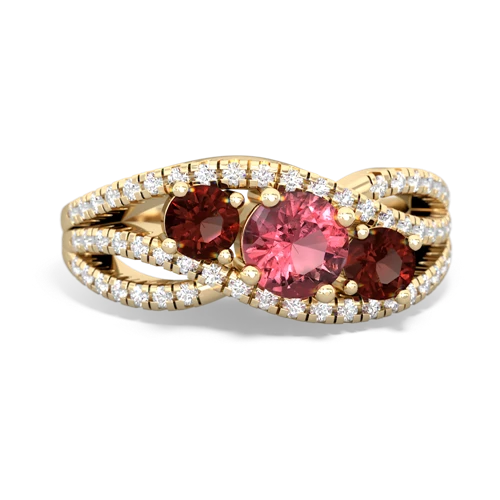 tourmaline-garnet three stone pave ring