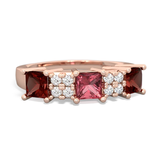 Pink Tourmaline Genuine Pink Tourmaline with Genuine Garnet and  Three Stone ring Ring