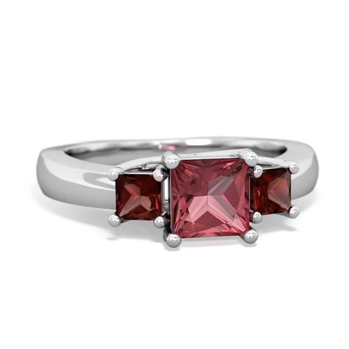 Pink Tourmaline Genuine Pink Tourmaline with Genuine Garnet and  Three Stone Trellis ring Ring