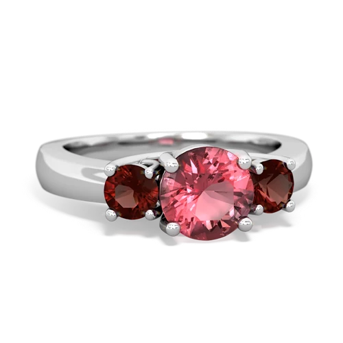 Pink Tourmaline Genuine Pink Tourmaline with Genuine Garnet and Genuine Black Onyx Three Stone Trellis ring Ring