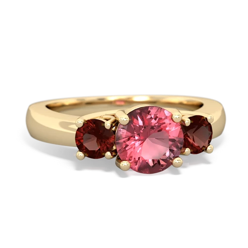 Pink Tourmaline Genuine Pink Tourmaline with Genuine Garnet and  Three Stone Trellis ring Ring