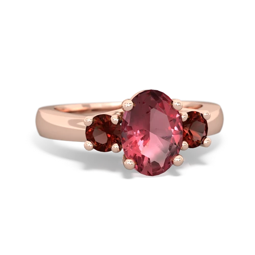 Pink Tourmaline Genuine Pink Tourmaline with Genuine Garnet Three Stone Trellis ring Ring