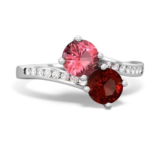 tourmaline-garnet two stone channel ring