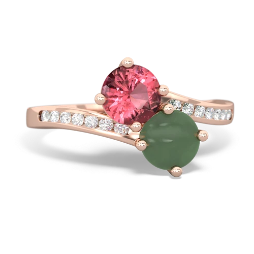 tourmaline-jade two stone channel ring