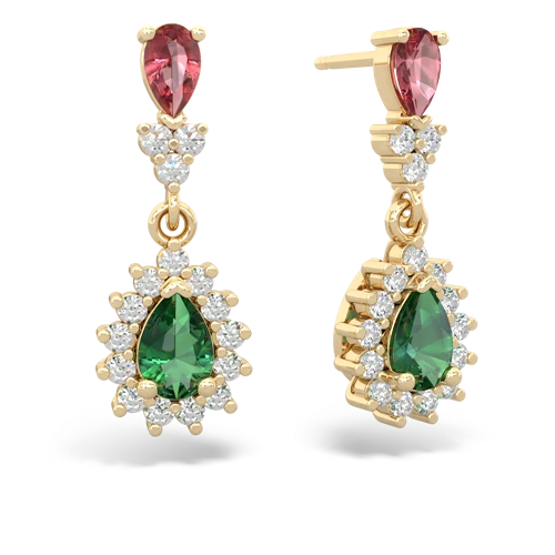 Pink Tourmaline Genuine Pink Tourmaline with Lab Created Emerald Halo Pear Dangle earrings Earrings