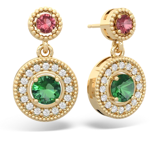 Pink Tourmaline Genuine Pink Tourmaline with Lab Created Emerald Halo Dangle earrings Earrings