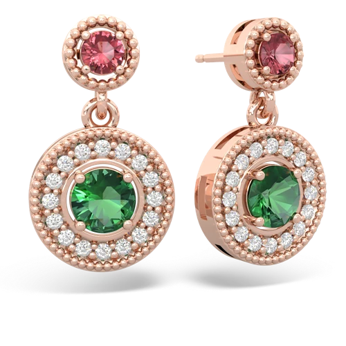 tourmaline-lab emerald halo earrings