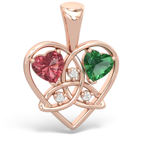 Pink Tourmaline Genuine Pink Tourmaline with Lab Created Emerald Celtic Trinity Heart pendant Pendant