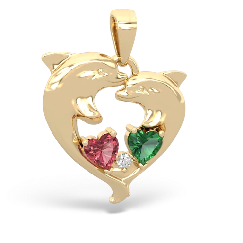 Pink Tourmaline Genuine Pink Tourmaline with Lab Created Emerald Dolphin Heart pendant Pendant