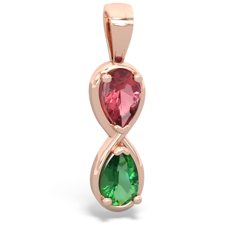 Pink Tourmaline Genuine Pink Tourmaline with Lab Created Emerald Infinity pendant Pendant