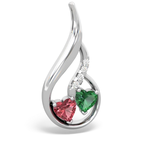 Pink Tourmaline Genuine Pink Tourmaline with Lab Created Emerald Keepsake Curves pendant Pendant