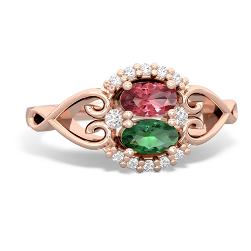 Pink Tourmaline Genuine Pink Tourmaline with Lab Created Emerald Love Nest ring Ring