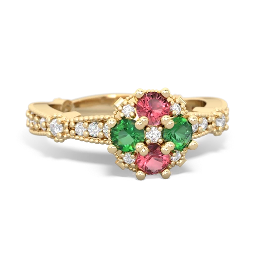 Pink Tourmaline Genuine Pink Tourmaline with Lab Created Emerald Milgrain Antique Style ring Ring