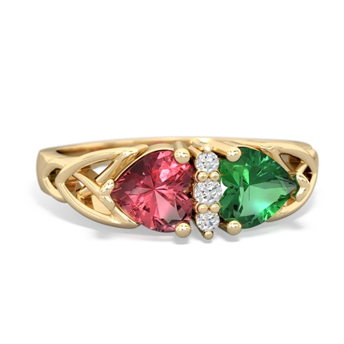 Pink Tourmaline Genuine Pink Tourmaline with Lab Created Emerald Celtic Trinity Knot ring Ring