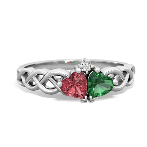 Pink Tourmaline Genuine Pink Tourmaline with Lab Created Emerald Heart to Heart Braid ring Ring
