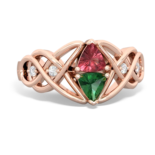 Pink Tourmaline Genuine Pink Tourmaline with Lab Created Emerald Keepsake Celtic Knot ring Ring