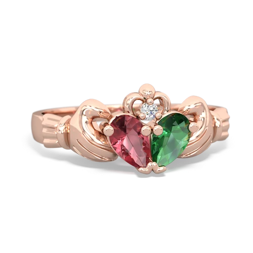 Pink Tourmaline Genuine Pink Tourmaline with Lab Created Emerald Claddagh ring Ring