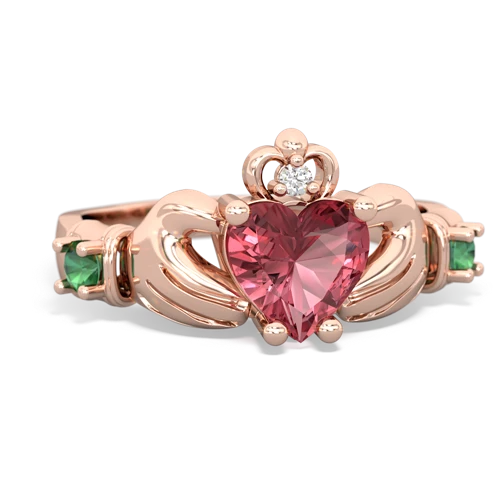 Pink Tourmaline Genuine Pink Tourmaline with Lab Created Emerald and Genuine Swiss Blue Topaz Claddagh ring Ring