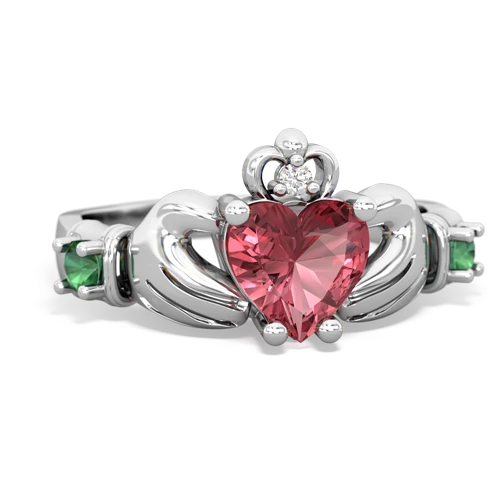 Pink Tourmaline Genuine Pink Tourmaline with Lab Created Emerald and  Claddagh ring Ring