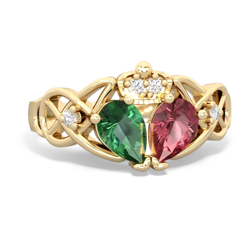 Pink Tourmaline Genuine Pink Tourmaline with Lab Created Emerald Two Stone Claddagh ring Ring