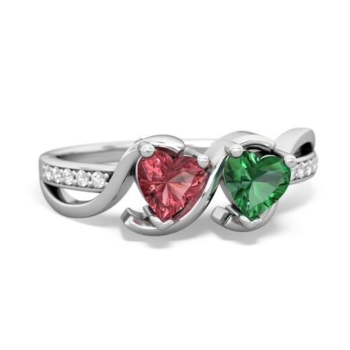 tourmaline-lab emerald double heart ring