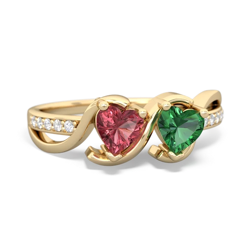 tourmaline-lab emerald double heart ring