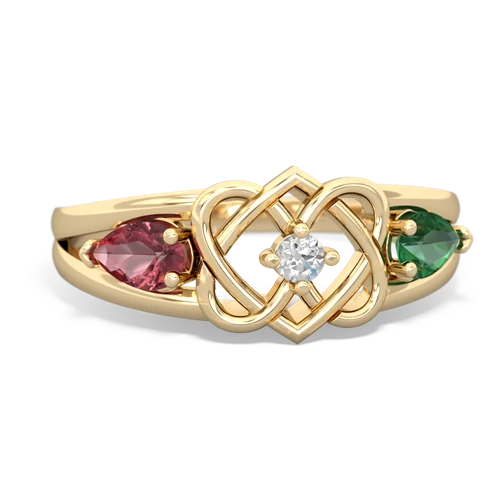 Pink Tourmaline Genuine Pink Tourmaline with Lab Created Emerald Hearts Intertwined ring Ring