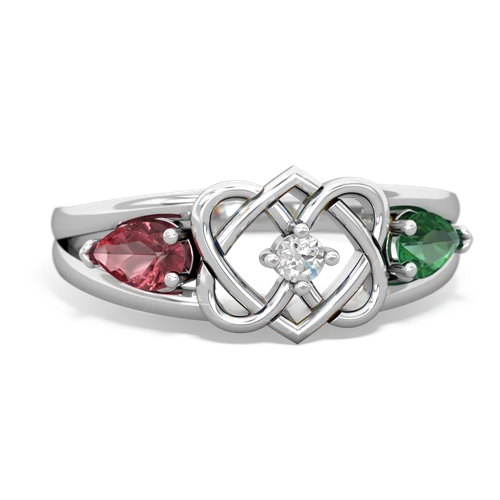 tourmaline-lab emerald double heart ring