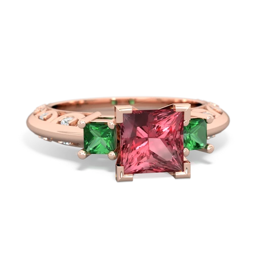 Pink Tourmaline Genuine Pink Tourmaline with Lab Created Emerald and  Art Deco ring Ring