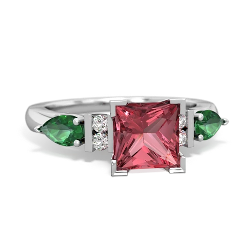 Pink Tourmaline Genuine Pink Tourmaline with Lab Created Emerald and  Engagement ring Ring