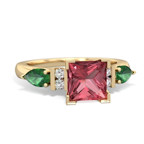 Pink Tourmaline Genuine Pink Tourmaline with Lab Created Emerald and Genuine Aquamarine Engagement ring Ring