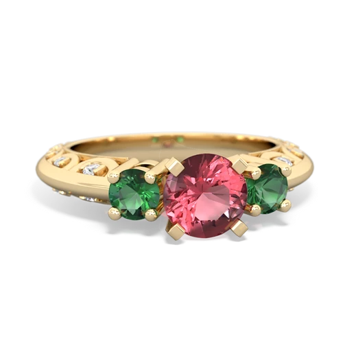 Pink Tourmaline Genuine Pink Tourmaline with Lab Created Emerald Art Deco ring Ring