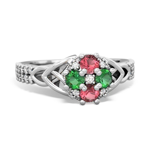 Pink Tourmaline Genuine Pink Tourmaline with Lab Created Emerald Celtic Knot Engagement ring Ring