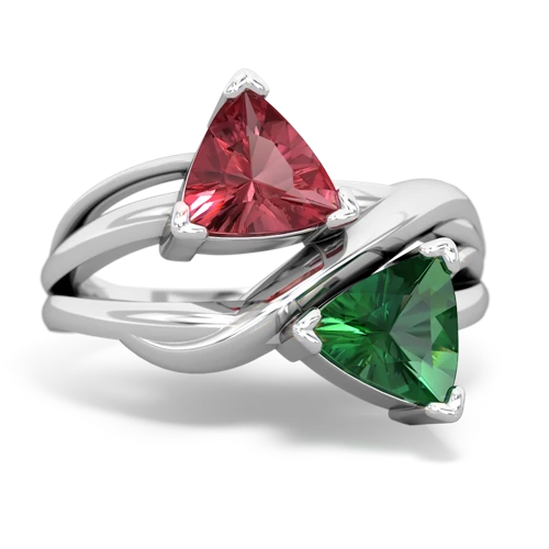 Pink Tourmaline Genuine Pink Tourmaline with Lab Created Emerald Split Band Swirl ring Ring