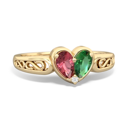 Pink Tourmaline Genuine Pink Tourmaline with Lab Created Emerald filligree Heart ring Ring