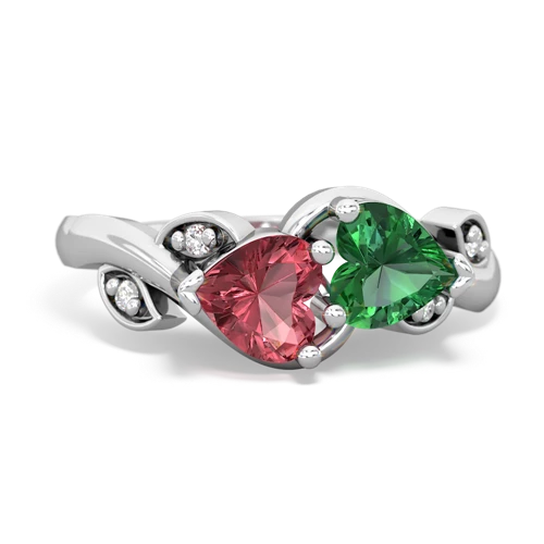Pink Tourmaline Genuine Pink Tourmaline with Lab Created Emerald Floral Elegance ring Ring