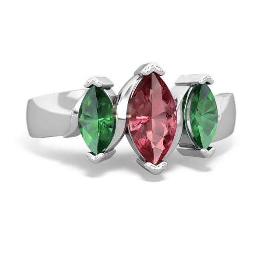 Pink Tourmaline Genuine Pink Tourmaline with Lab Created Emerald and Genuine Swiss Blue Topaz Three Peeks ring Ring