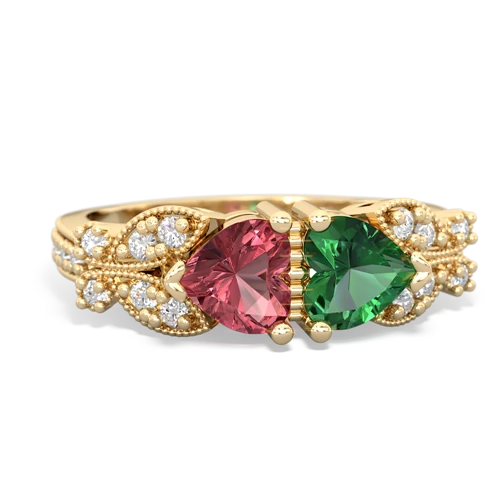 Pink Tourmaline Genuine Pink Tourmaline with Lab Created Emerald Diamond Butterflies ring Ring